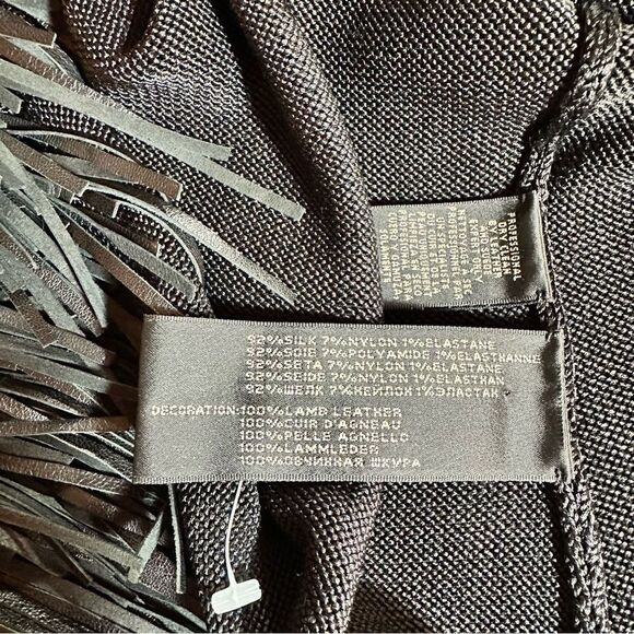 Ralph Lauren Black Lamb Leather-Fringe Silk Knit Sheath Dress - Picture 14 of 16